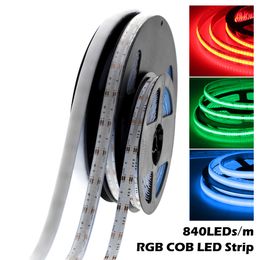 RGB COB LED Strip 840 LEDs 10mm DC12V 24V High Density Flexible IP67 Waterprof Super Brightness 5m/lot