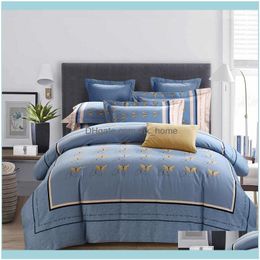 Bedding Supplies Textiles Home & Gardenbedding Sets Butterfly Stripe Plaid Sanding Blue Cotton Luxury Set King Queen Bed Duvet Er Pillowcase