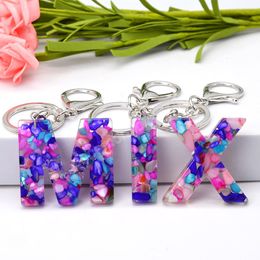 Fashion Creative A-Z Initials Key Chain Colourful Stone Filling 26 Letters Keychain Women Hanging Pendant Keyrings Accessories