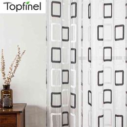 Topfinel Modern Black Plaid Tulle for Window Sheer Curtains Home Decor for Kitchen Bedroom Living Room Curtain for Window Panel 210712