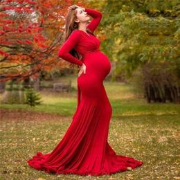 Elegant Cotton Maternity Dresses For Photo Shoot Pregnant Women Dress Long Sleeve V-Neck Pregnancy Photography Shower Dress