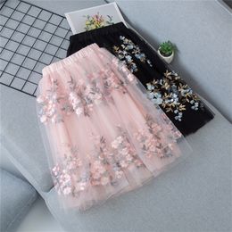 Teen Girls Skirts Embroidery Kids Sequin for Summer Dance Long Princess Elastic Waist Child Clothes 220216