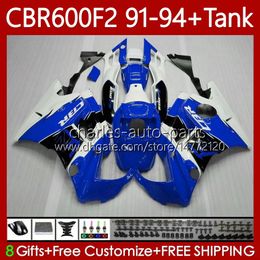 Bodywork +Tank For HONDA CBR600F2 600CC 600FS 91-94 Body 63No.174 CBR White blue 600 600F2 CBR600 F2 FS CC 1991 1992 1993 1994 CBR600FS CBR600-F2 91 92 93 94 Fairing Kit