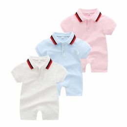 Baby Boys Girls Brand T&B Rompers Toddler Summer Short Sleeve Jumpsuits Infant Turn-Down Collar Onesies Kids Clothing