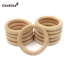 65mm Nature Montessori Baby Toy Organic Infant Teething Teether Accessories Wooden Ring Set Necklace 211106