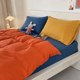 Bedding Sets Cotton Fitted Sheet Set Soft Fluffy Breathable Quality Detail Solid Color Double Home Series Product Bedroom 4pcs