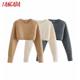 Women Fashion Crop Knitted Sweater Jumper O Neck Female Oversize Pullovers Chic Tops QJ113 210416