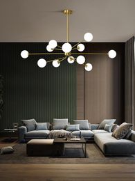 Chandeliers Copper LED For Living Dining Room Bedroom Kitchen Villa Glass Ball Gold Modern Nordic Pendant Lamp Hanging Light G9