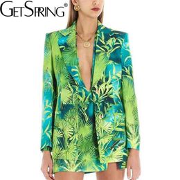 GetSpring Women Blazer long women coat print Blazer Suit Red Green spring coat jacket Plus Size Women Blazer and Jacket 210714