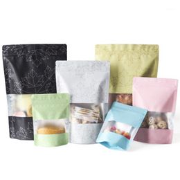 50Pcs Colorful Mylar Foil Stand Up Bag With Frosted Window Printed Doypack Resealable Packaging Pouches Storage Bags