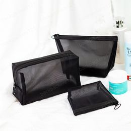 Cosmetic Bag Black Mesh Transparent Large Capacity Wash Bag Unisex Fashion Travel Storage Bags