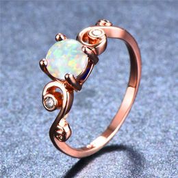 Anéis de casamento Branco Azul Roxo Anel Opal Clássico Redondo Pedra Noivado Vintage Rosa Cor De Ouro Para Mulheres Jóias Antigas