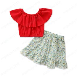 Children Clothing Sets Girls Outfits Baby Clothes Kids Suit Summer Cotton Sweet Tops Blouses Flower Skirt 2Pcs Child