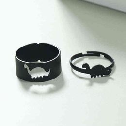 Vintage Simple Long Necked Dragon Ring Punk Hip Hop Black Adjustable Ring Jewelry Fashion Men Women Party Accessories G1125