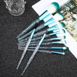 New 10pcs Green Crystal Lovely Unicorn Brush Foundation Blending Power Eyeshadow Contour Face Cosmetic Beauty Make Up Brush