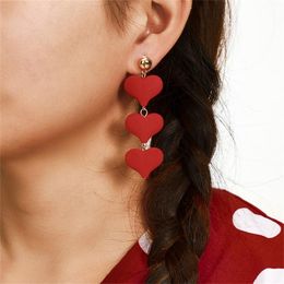 Fashion Jewellery Dangle Earrings Matte Gold Studded Women's Ear Nai Three Hearts Luxury Anniversary Pendientes & Chandelier
