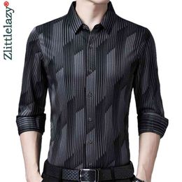 Brand Long Sleeve Men Social Shirt Streetwear Casual Striped Shirts Dress Mens Slim Regular Fit Clothes Fashions 1302 210705