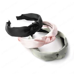 Fashion Silky Solid Colour Fabric Fabric Headband for Women Elegant Wide-sided Bow Style Hair Accessories