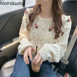 Nomikuma Cardigan Women Flower Embroidery Single Breasted Long Sleeve Knitted Sweater Female Korean Sweet Knitwear Tops 3d488 210514