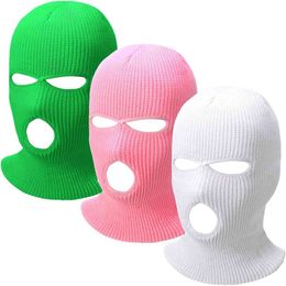 Full Face Cover Ski Mask Hat 3 Holes Balaclava Outdoor Sport Windproof Knit Beanies Cap Winter Warm Unisex Headwrap Y21111