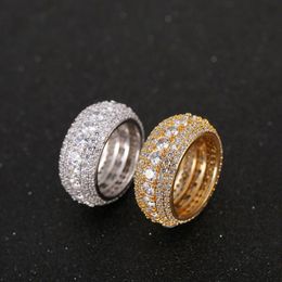 Fashion Size6-12 With Side Stones Rings Copper Micro Inlay Ring Fashional Five Rows Jewellery Accessory Ornaments Male Man Hiphop