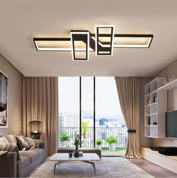 wohnzimmer geführtes kronleuchter-rechteck Rabatt Moderne LED-schwarze Kronleuchter mit Fernbedienung Rechteck Acryl Deckenleuchte Beleuchtung Dekor für Wohnzimmer Schlafzimmer Pendelleuchten