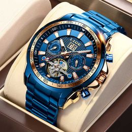 LIGE Men Automatic Mechanical Watches Luxury Sport Watch Men Sapphire Stainless Steel 100M Waterproof Watch Reloj Hombre 210527