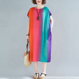 Oversized Women Casual Dress New Arrival Summer Simple Style Colourful Striped Loose Comfortable Female Long Dresses S2998 210412