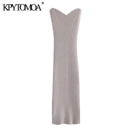 Women Chi Fashion With Exposed Shoulders Knitted Midi Dress Vintage Sweetheart Neck Backless Female Dresses Mujer 210416