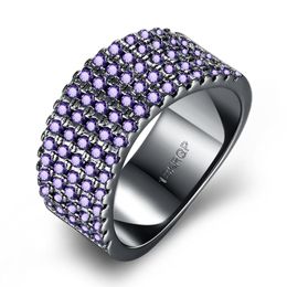 Cluster Rings Elegant Purple Cubic Zirconia Ring For Women Black Gun Plated Party Fashion Jewellry Size 6 7 8 R2131