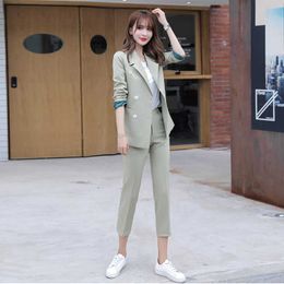 High quality elegant professional ladies pants suit two-piece Korean version of the autumn women's blazer Female trousers 210527