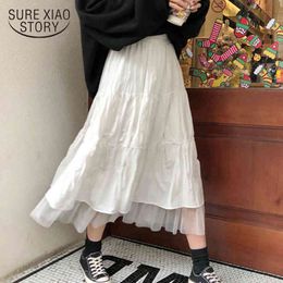 Long for Women White Maxi Autumn and Winter Korean Style Fashion High Waist Skirt Solid Casaul Skirts 12819 210417