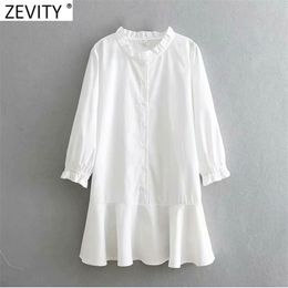 Women Agaric Lace O Neck White Shirt Dress Female Hem Patchwork Ruffles Casual Vestido Chic Business Dresses DS4801 210420