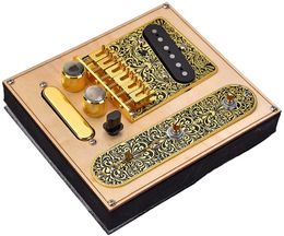 6 Strings Saddle Bridge Plate, 3 Way Switch Control Plate, Neck Pickup Set for Electric Guitars Replacement Parts - Gold