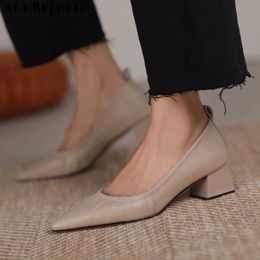 ALLBITEFO Pleated design soft natural genuine leather women heels shoes fashion sexy high heels women's high heel shoes 210611