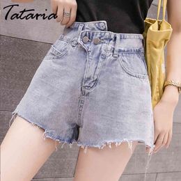 Tataria High Waist Irregular Wide Leg Jeans Shorts Female Loose Casual Thin Edge Women Summer Sexy Mini Skirts 210514