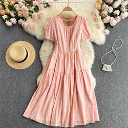 Bohemian Vacation Vestidos Women's Wear Simple Pure Colour Round Neck Loose Age-reducing Midi Dress GK828 210506