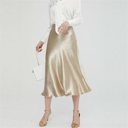 Skirts Fashion Women Glossy Satin High Street Skirt Female Ladies Chic Waist Ruffles Long OL Summer Clubwear