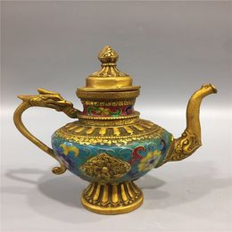 Chinese Old Beijing Old goods Copper Brass cloisonne filigree enamel wine pot flagon