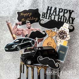 -Altre forniture festive del partito Forniture da uomo Happy Birthday Cake Toppers Muscle Man Car Car Giorno del Padre Decorazione Barba Ornamenti Cooking