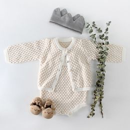 Clothing Sets 2021 Spring Autumn Baby Girl Outfits Clothes Set Born Pure Color Knit Coat + Rompers Suit Infant Girls