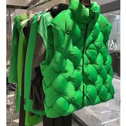 여자 조끼 우주 2021 가을 겨울 다운 조끼 여자 스탠드 칼라 솔리드 격자 무늬 민소매 녹색 재킷 화이트 오리 패딩
