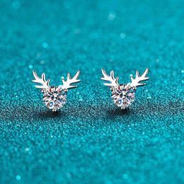 Platinum Plated 925 Sterling Silver 0.5 Carat Pass Diamond Tester Brilliant Cut D Colour Moissanite Deer Stud Earrings for Women