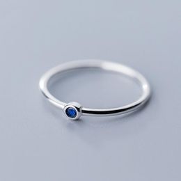 Cluster Rings Genuine Real 925 Sterling Silver Blue Crystal Round Ring For Fashion Women Cute Fine Jewellery Minimalist Accessories 2021 Gift