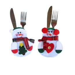 2021 Christmas Snowman With Heart Tree Cutlery Tableware Holder Fork Spoon Knife Bag Cover Decor