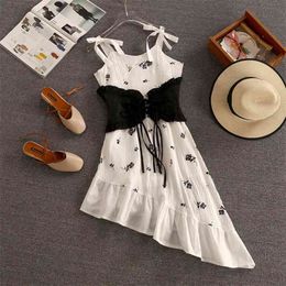 Summer Fashion Casual Floral Strap Long Dress Women Sexy Sleeveless Elegant Vintage Y2k Party Beach Robes 210514