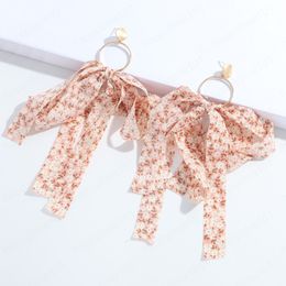 Fashion Colourful Bow Earrings Long Ribbon for Womem Girls Korean Floral knotted Dangle Earrings Sweet Beautiful Jewellery