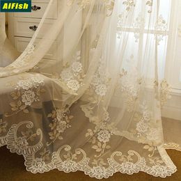 Europa Lusso Pastorale Fiore Tulle Tende Soggiorno Fondo Pizzo Trattamento finestra Camera da letto Decorazione Sheer Voile Cortinas 35 Tenda D