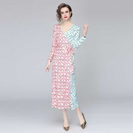 Women Summer Designer Elegant Two-Color Print Holiday Casual Party Robe Female Vintage Cardigan Belt Wrap Dress Vestidos 210525