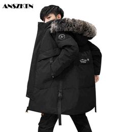 Winter Down jacket men's medium and long hooded coat warm and comfortable thick coat with fur collar G1115